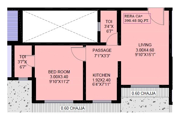 Floor plan of 1 BHK 398 Sq. Ft. Apartment in Unique Prestige, Mumbai