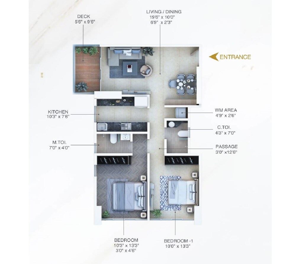 Floor plan of 2 BHK 722 Sq. Ft. Apartment in Unique Regalia, Mumbai