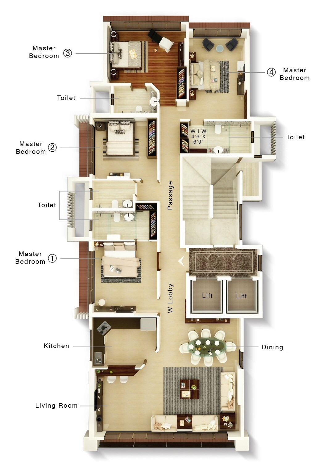 Floor plan of 4 BHK 1713 Sq. Ft. Apartment in Unique Shanti Finessia, Mumbai
