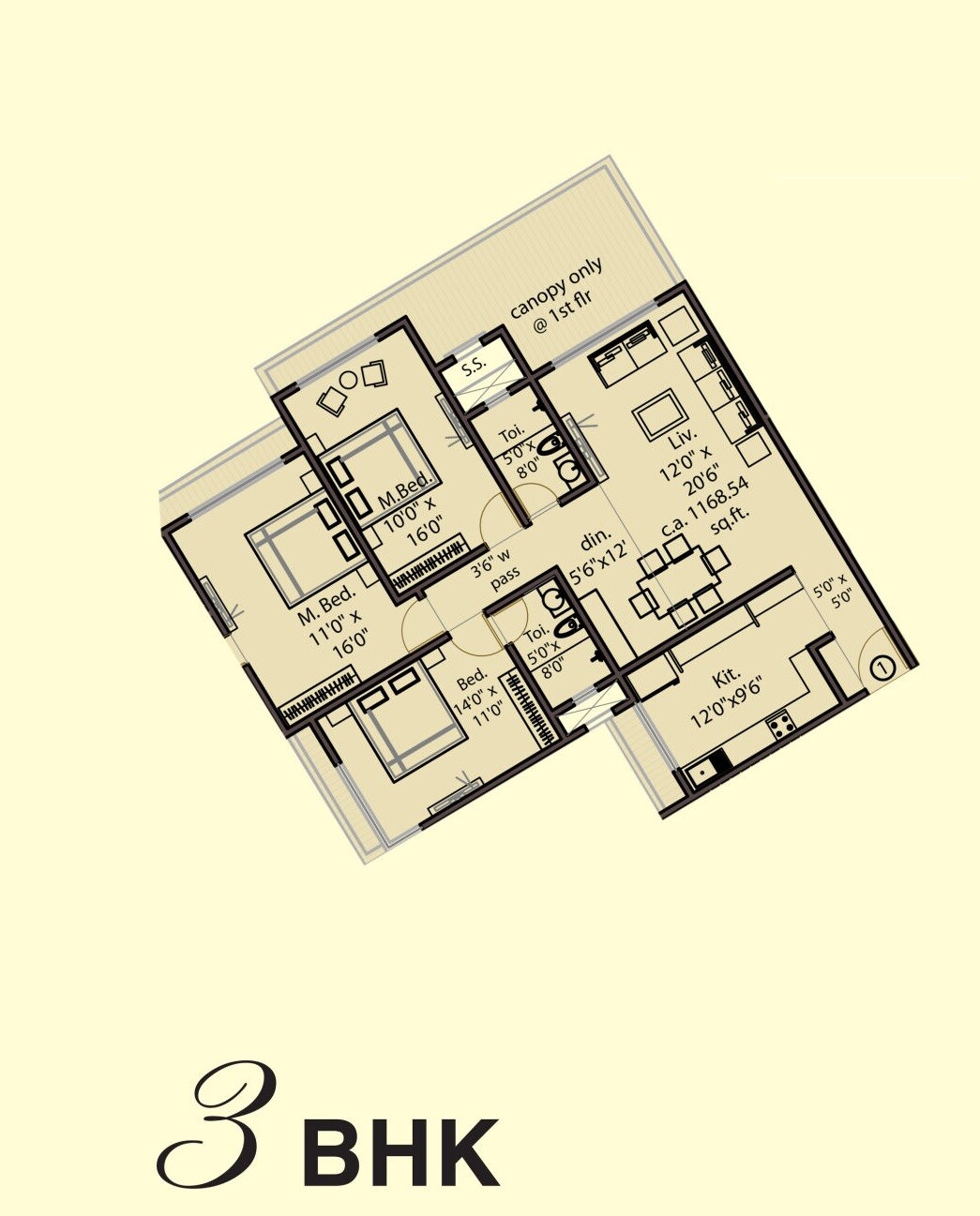 3 BHK 1217 Sq. Ft. Apartment