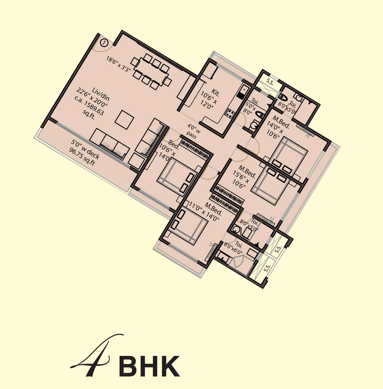 unique shanti sparsh apartment 4 bhk 1590sqft 20224420124449