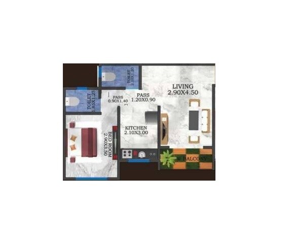 Floor plan of 1 BHK 468 Sq. Ft. Apartment in Unique Tower Vikhroli, Mumbai
