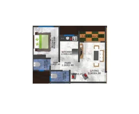Floor plan of 1 BHK 482 Sq. Ft. Apartment in Unique Tower Vikhroli, Mumbai