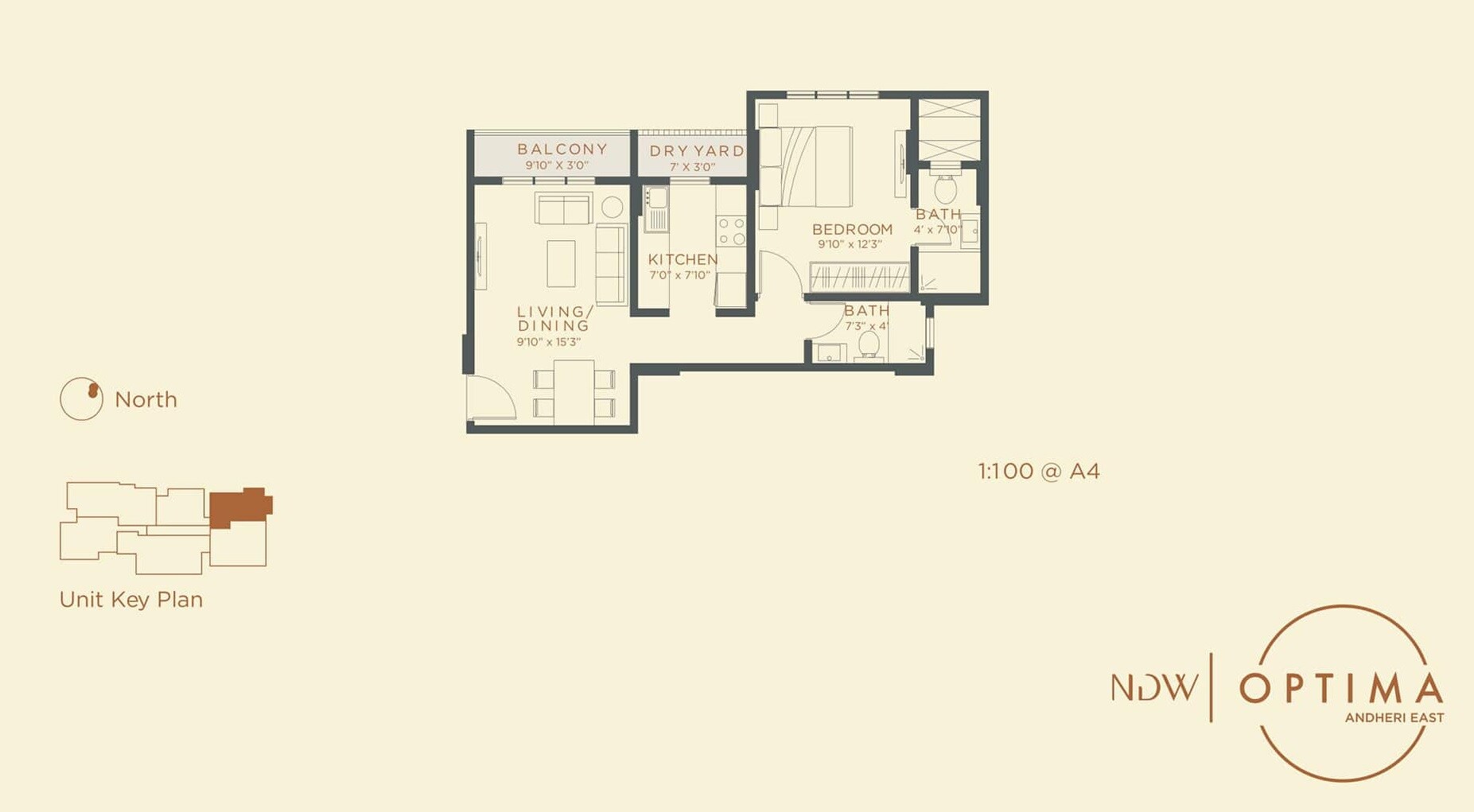 Floor plan of 2 BHK 538 Sq. Ft. Apartment in Unirock Optima Apartment, Mumbai