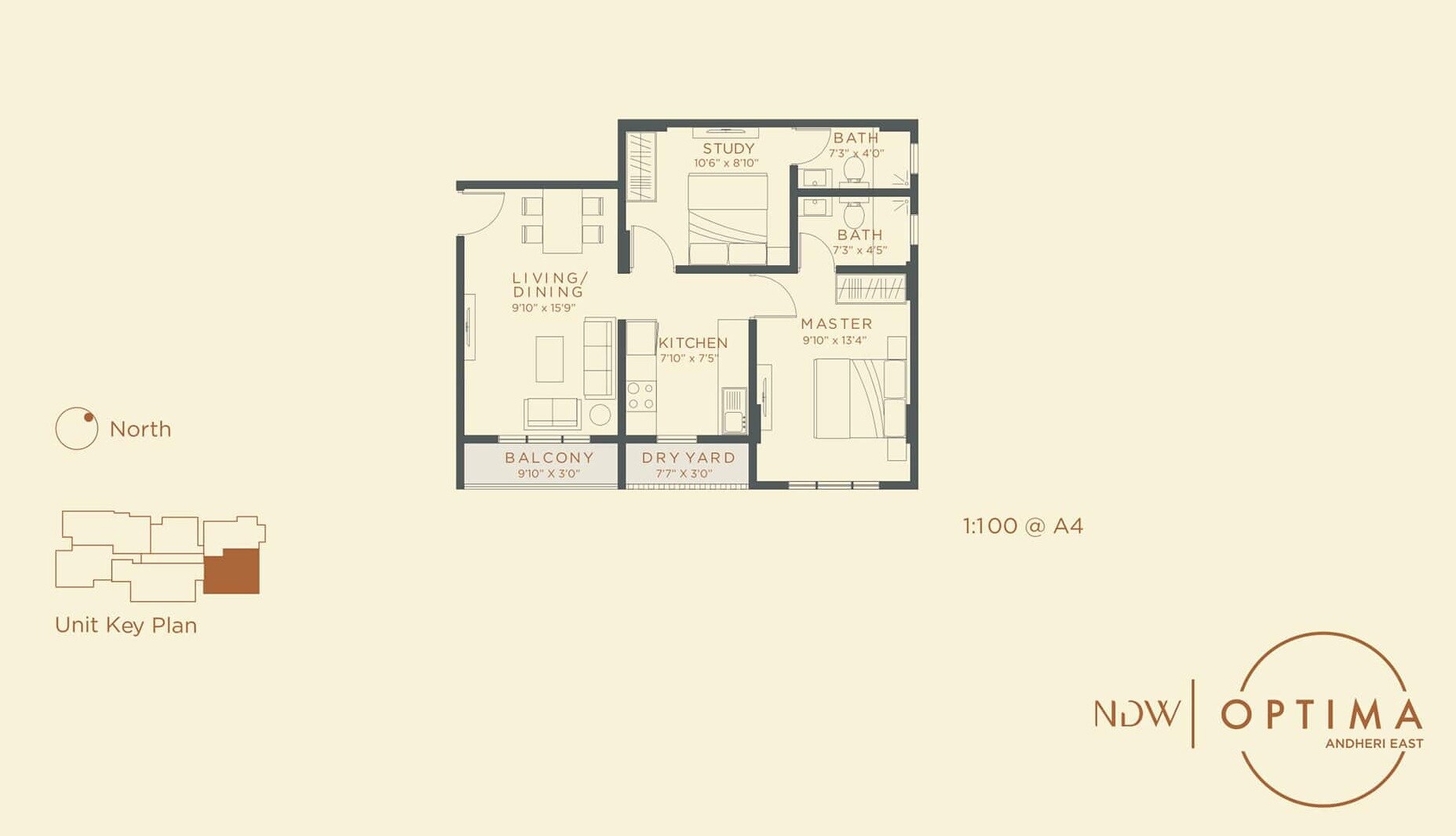 Floor plan of 2 BHK 674 Sq. Ft. Apartment in Unirock Optima Apartment, Mumbai