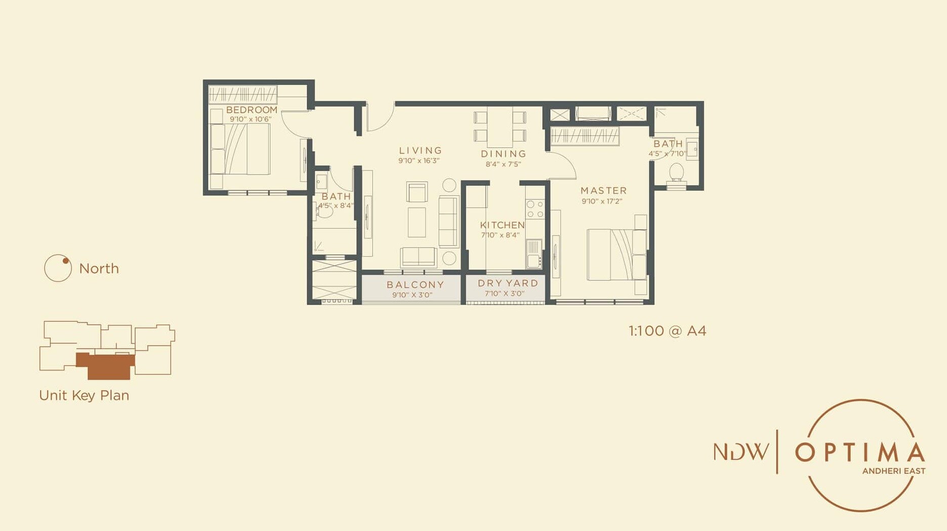 Floor plan of 2 BHK 682 Sq. Ft. Apartment in Unirock Optima Apartment, Mumbai