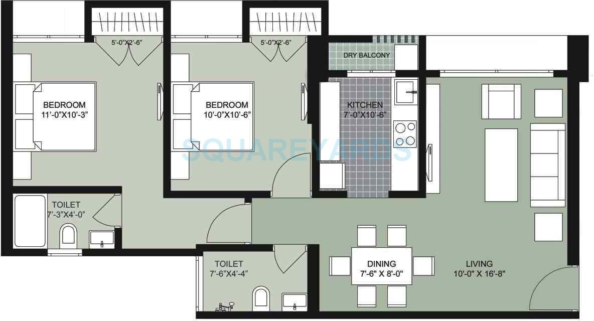 2 BHK 1043 Sq. Ft. Apartment