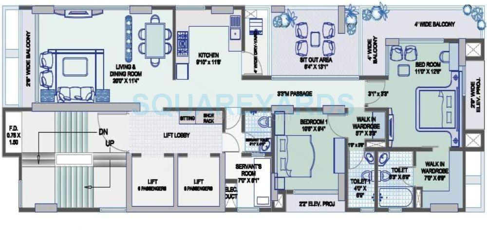 2 BHK 1420 Sq. Ft. Apartment in Unitech Ascot