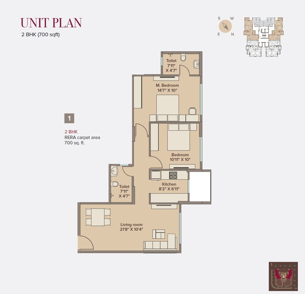Floor plan of 2 BHK 700 Sq. Ft. Apartment in United Marathon Zaver Arcade, Mumbai