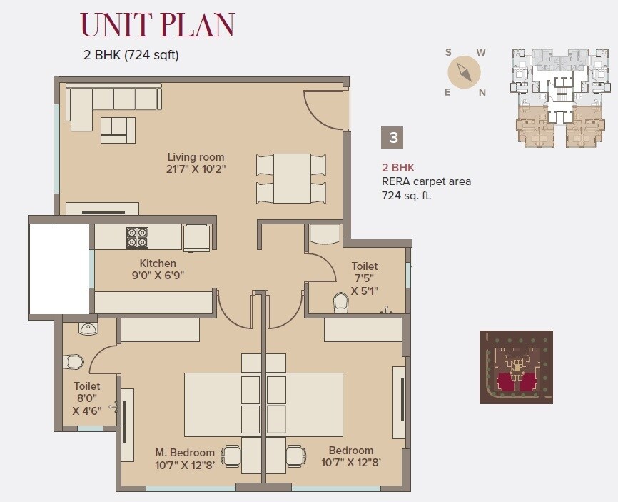 Floor plan of 2 BHK 724 Sq. Ft. Apartment in United Marathon Zaver Arcade, Mumbai