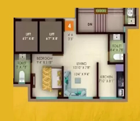 Floor plan of 1 BHK 394 Sq. Ft. Apartment in Unity Venus Heights, Mumbai