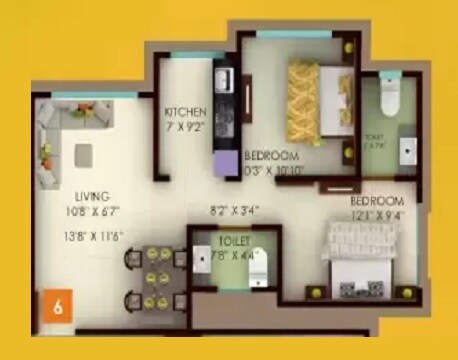 Floor plan of 2 BHK 628 Sq. Ft. Apartment in Unity Venus Heights, Mumbai
