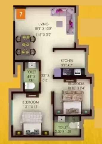 Floor plan of 2 BHK 642 Sq. Ft. Apartment in Unity Venus Heights, Mumbai