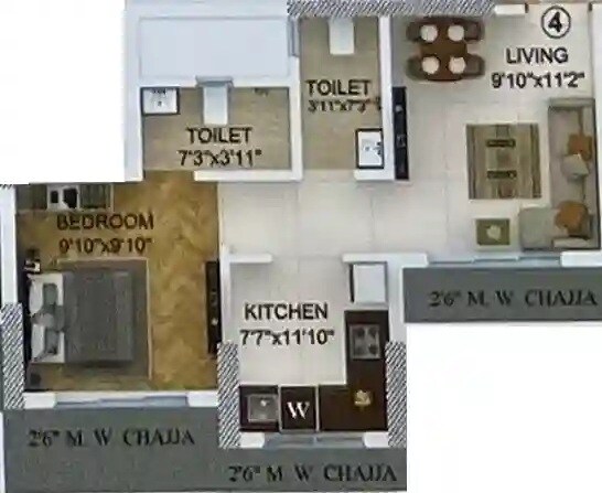 Floor plan of 1 BHK 300 Sq. Ft. Apartment in Universal Dzire, Mumbai