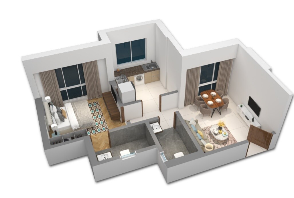Floor plan of 1 BHK 374 Sq. Ft. Apartment in Universal Dzire, Mumbai