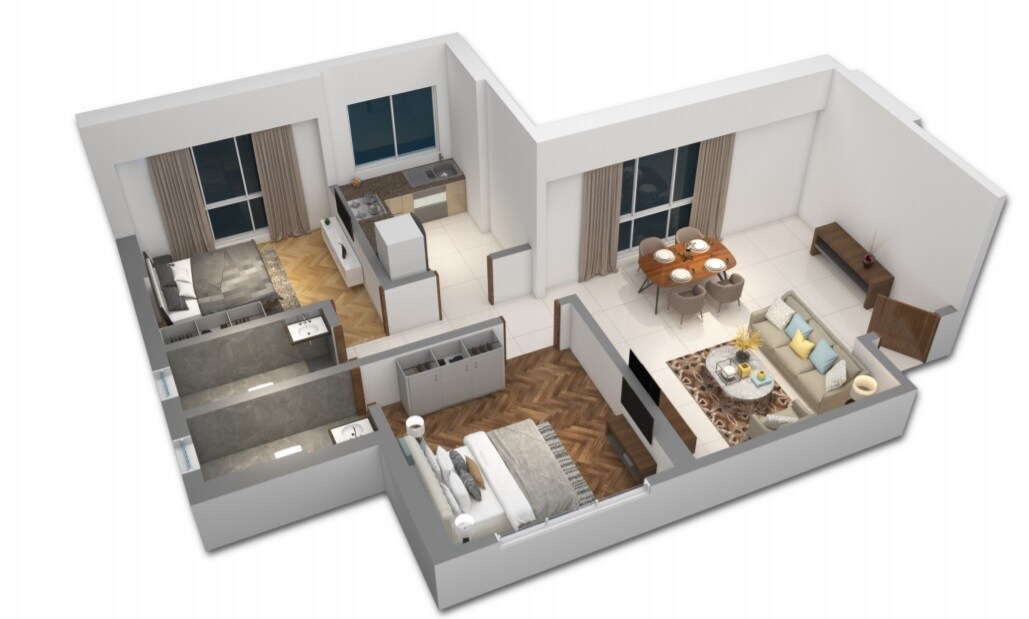 Floor plan of 2 BHK 625 Sq. Ft. Apartment in Universal Dzire, Mumbai