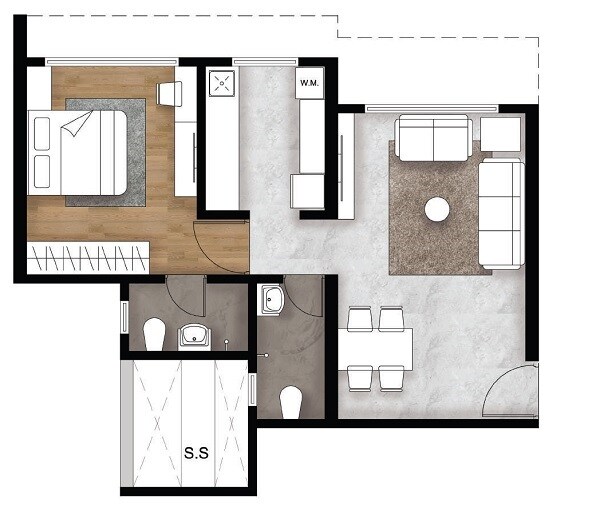 Floor plan of 1 BHK 467 Sq. Ft. Apartment in Universal Garden I, Mumbai