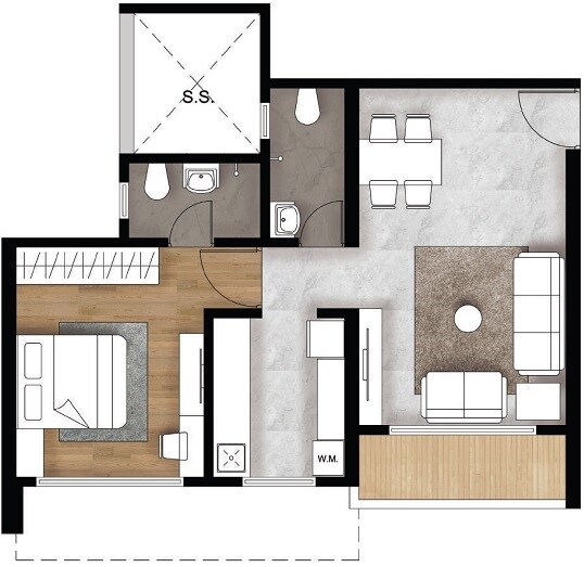 Floor plan of 1 BHK 497 Sq. Ft. Apartment in Universal Garden I, Mumbai