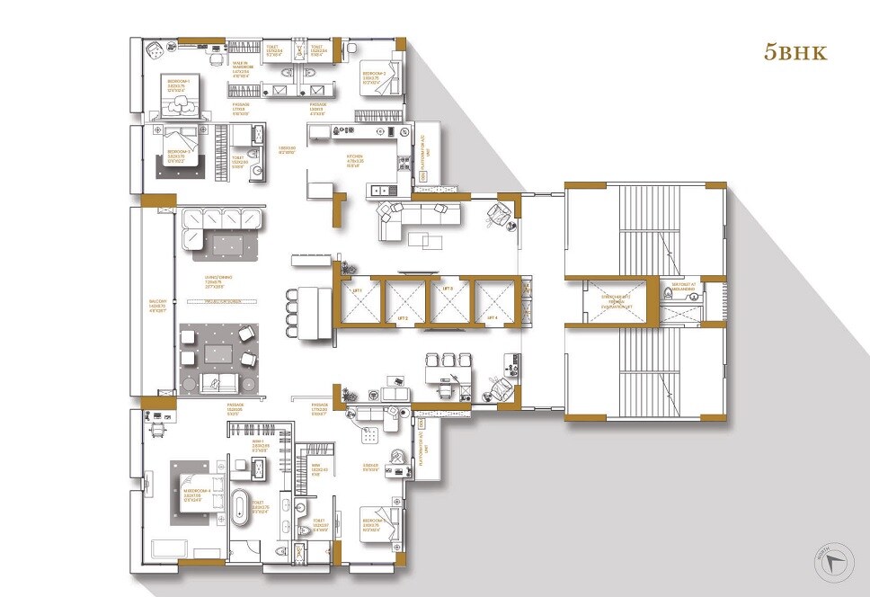 Floor plan of 5 BHK 3400 Sq. Ft. Apartment in Urbania 140 Shivaji Park, Mumbai