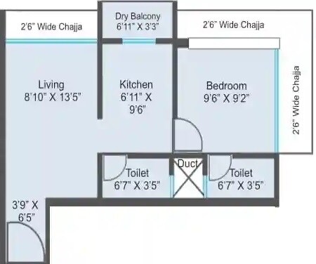Floor plan of 1 BHK 360 Sq. Ft. Apartment in UVK Sai Akshi, Mumbai
