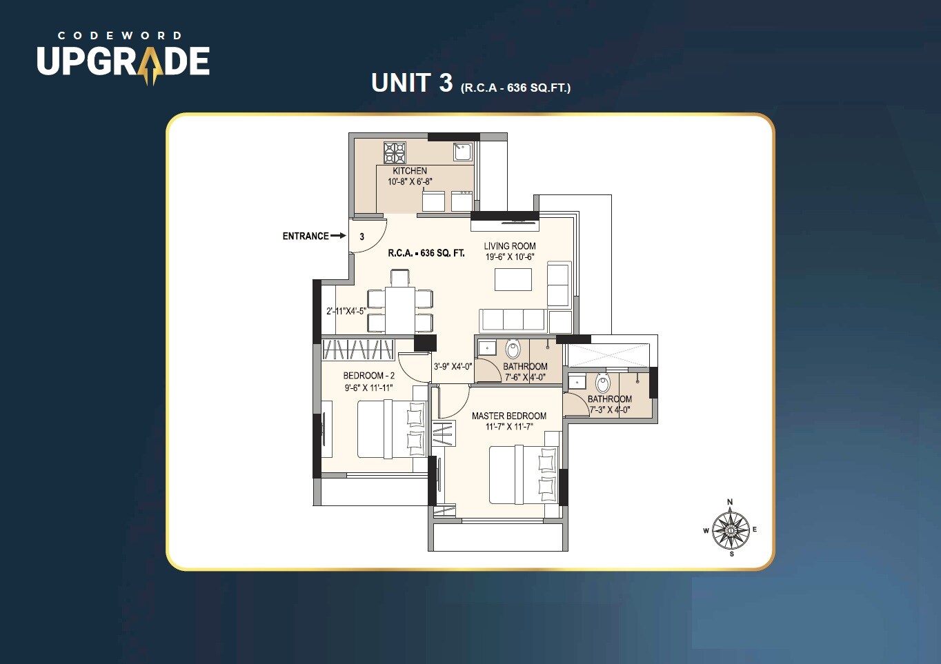 Floor plan of 2 BHK 636 Sq. Ft. Apartment in V City Estella, Mumbai