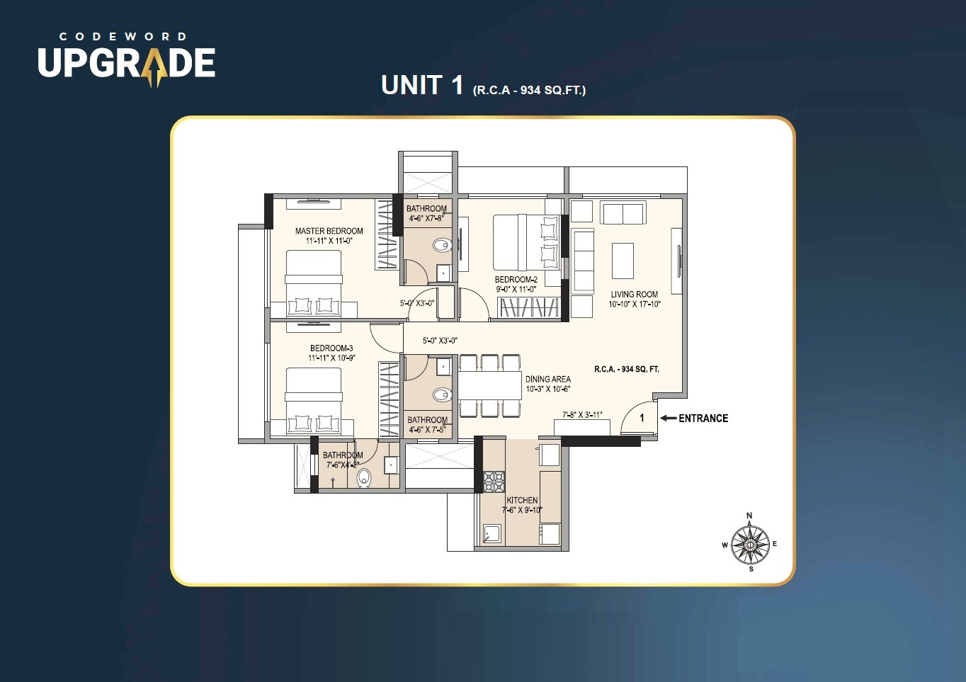 Floor plan of 3 BHK 934 Sq. Ft. Apartment in V City Estella, Mumbai