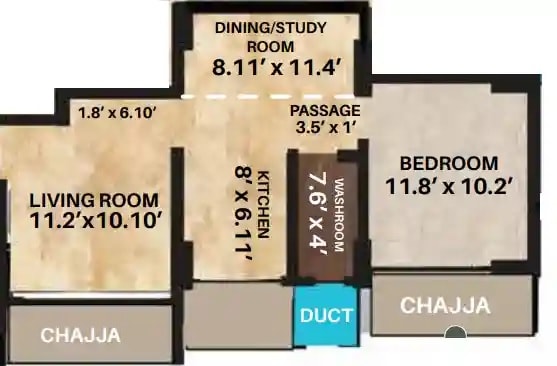 Floor plan of 1 BHK 399 Sq. Ft. Apartment in V Residences, Mumbai