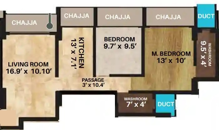Floor plan of 2 BHK 581 Sq. Ft. Apartment in V Residences, Mumbai
