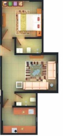 Floor plan of 1 BHK 424 Sq. Ft. Apartment in V3 117 Residency, Mumbai