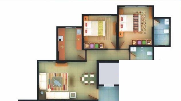 Floor plan of 2 BHK 650 Sq. Ft. Apartment in V3 117 Residency, Mumbai