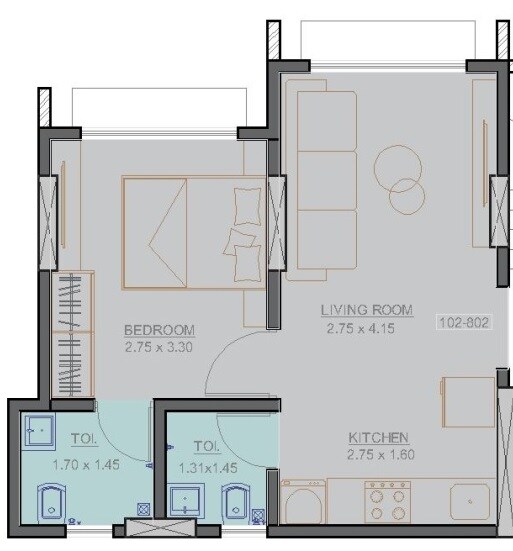 Floor plan of 1 BHK 330 Sq. Ft. Apartment in V3 Bhagwan Residency, Mumbai