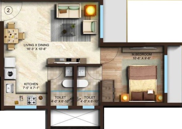 Floor plan of 1 BHK 475 Sq. Ft. Apartment in V3 Shiv Parbat, Mumbai