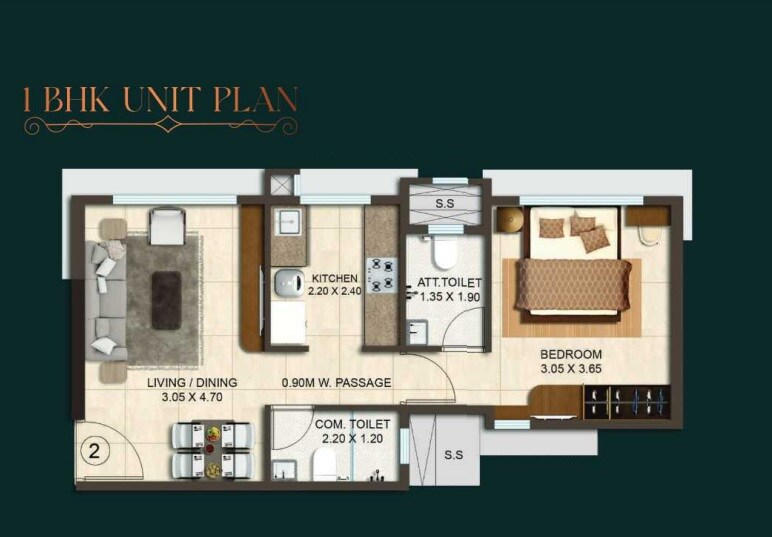 Floor plan of 1 BHK 440 Sq. Ft. Apartment in Vadgama Kings Tower, Mumbai