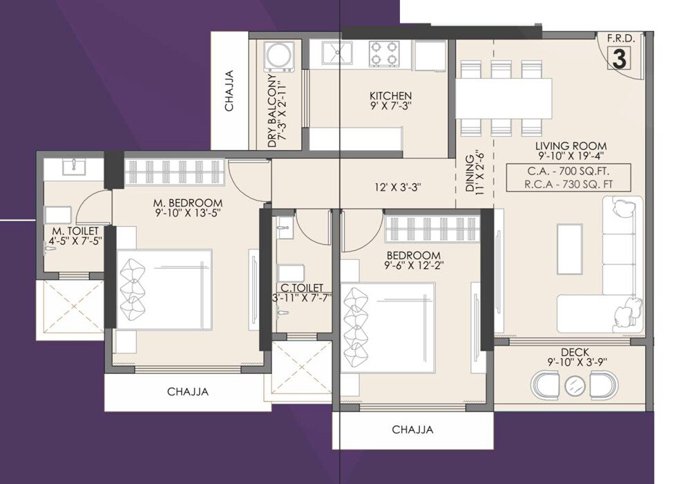Floor plan of 2 BHK 730 Sq. Ft. Apartment in Vaibhav Vijaydeep, Mumbai