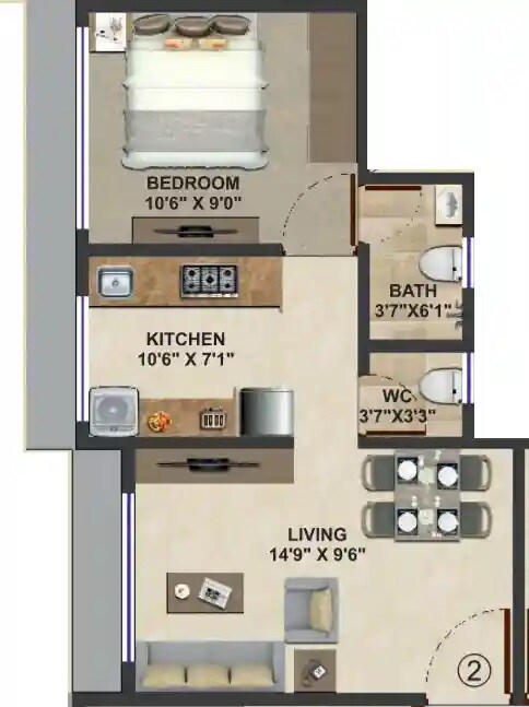 Floor plan of 1 BHK 359 Sq. Ft. Apartment in Vaibhav Wisteria Residency, Mumbai