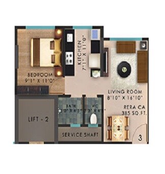 Floor plan of 1 BHK 385 Sq. Ft. Apartment in Vaibhavlaxmi Central Park, Mumbai