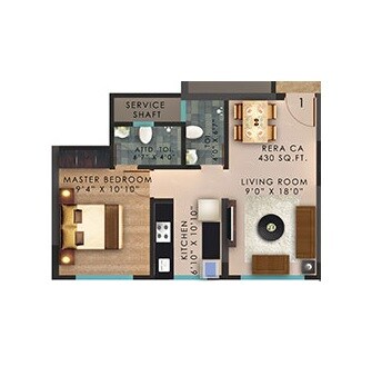 Floor plan of 1 BHK 430 Sq. Ft. Apartment in Vaibhavlaxmi Central Park, Mumbai