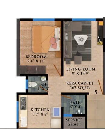 Floor plan of 1 BHK 367 Sq. Ft. Apartment in Vaibhavlaxmi Crown 83, Mumbai