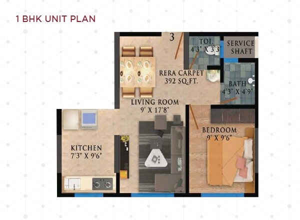 Floor plan of 1 BHK 392 Sq. Ft. Apartment in Vaibhavlaxmi Crown 83, Mumbai