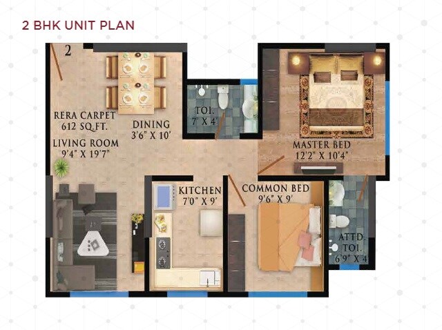 Floor plan of 2 BHK 688 Sq. Ft. Apartment in Vaibhavlaxmi Crown 83, Mumbai