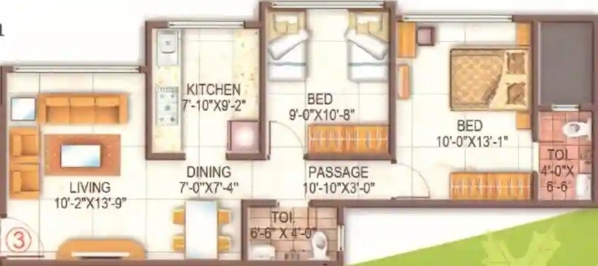 Floor plan of 2 BHK 575 Sq. Ft. Apartment in Vaibhavlaxmi Green Vista, Mumbai