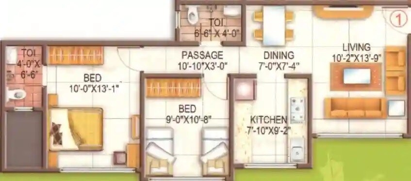 Floor plan of 2 BHK 611 Sq. Ft. Apartment in Vaibhavlaxmi Green Vista, Mumbai