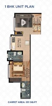 Floor plan of 1 BHK 351 Sq. Ft. Apartment in Vaibhavlaxmi Olympus, Mumbai