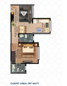 Floor plan of 1 BHK 397 Sq. Ft. Apartment in Vaibhavlaxmi Olympus, Mumbai