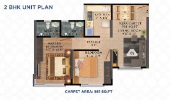 Floor plan of 2 BHK 561 Sq. Ft. Apartment in Vaibhavlaxmi Olympus, Mumbai