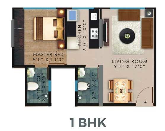 Floor plan of 1 BHK 371 Sq. Ft. Apartment in Vaibhavlaxmi Peak 25, Mumbai