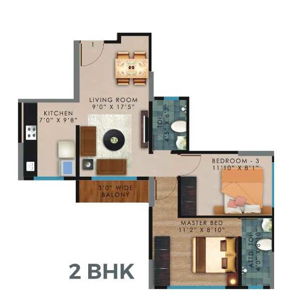 Floor plan of 2 BHK 540 Sq. Ft. Apartment in Vaibhavlaxmi Peak 25, Mumbai