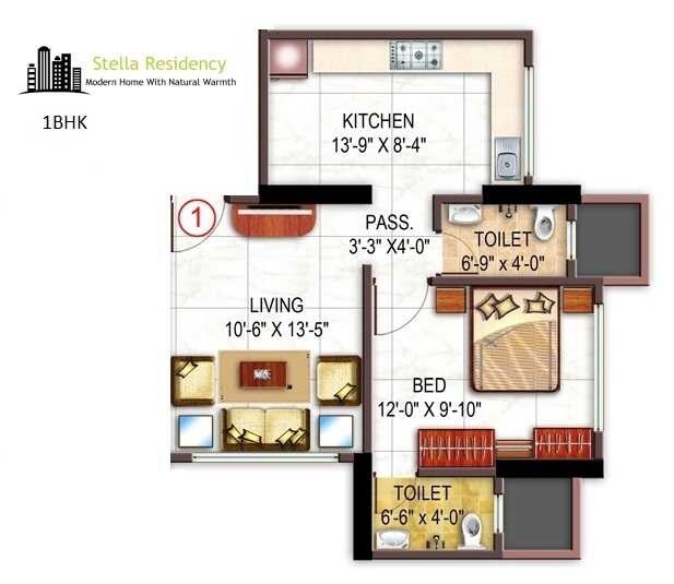 Floor plan of 2 BHK 474 Sq. Ft. Apartment in VaibhavLaxmi Stella Residency Mumbai, Mumbai