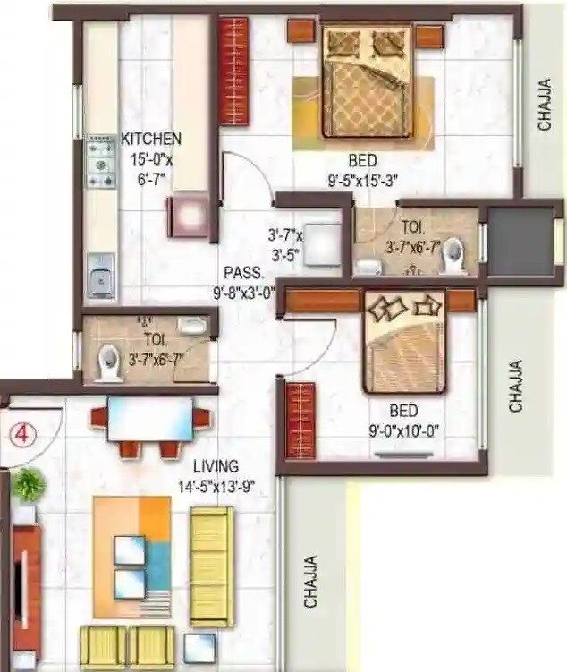 Floor plan of 2 BHK 630 Sq. Ft. Apartment in Vaibhavlaxmi Stella Sapphire, Mumbai