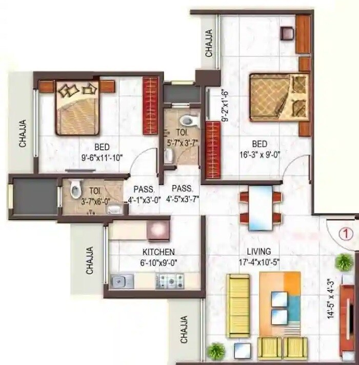 Floor plan of 2 BHK 672 Sq. Ft. Apartment in Vaibhavlaxmi Stella Sapphire, Mumbai